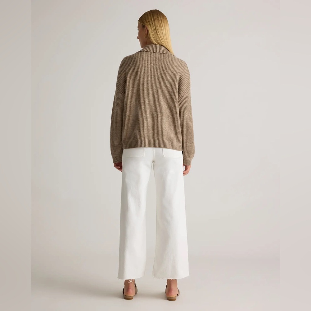 Quince Taupe Cable Knit Button-Up Sweater - Picture 5 of 9